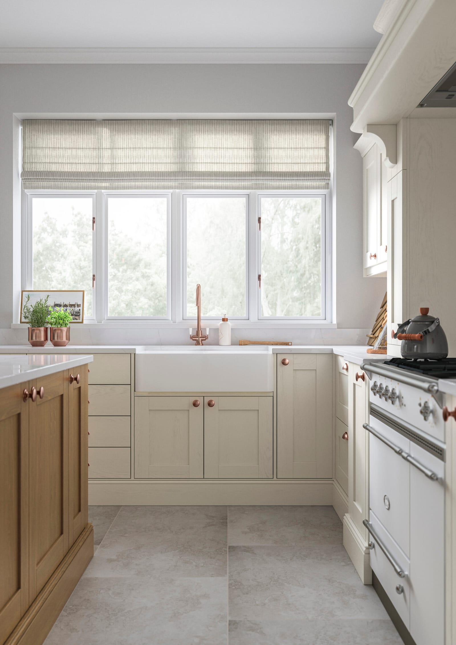 Light oak and ivory bespoke kitchen with natural timber by Natural Choice Kitchens
